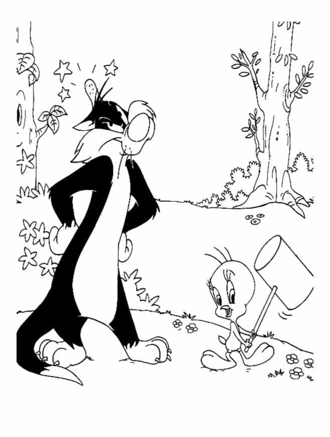 Desenho Piu Piu com Frajola para Colorir