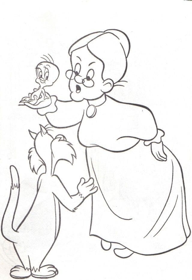 Desenho Vovô e Frajola para Colorir