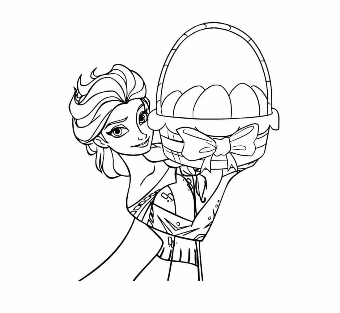Desenho de Elsa com Ovos de Chocolate para Colorir