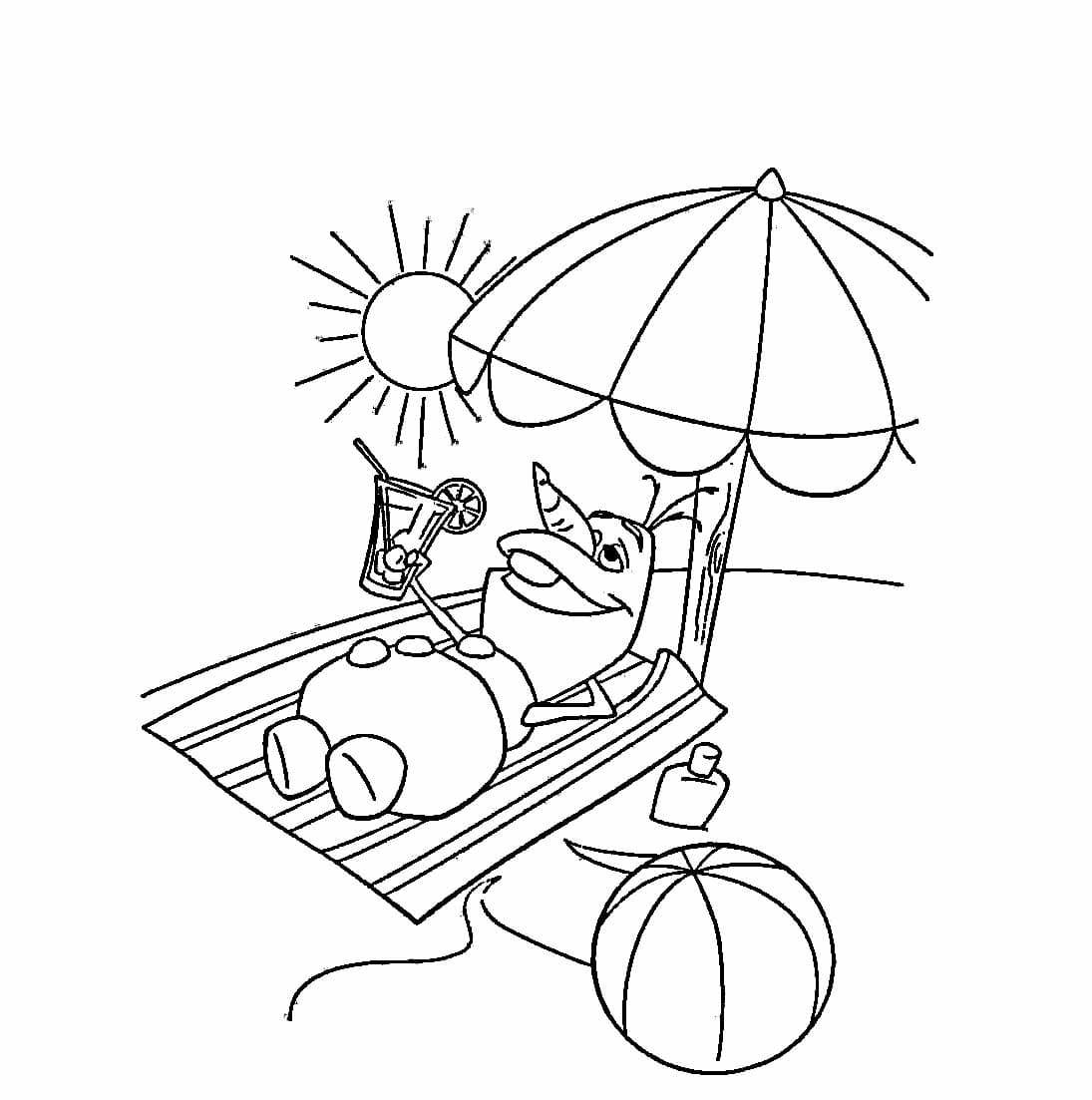 Desenho de Imagem de Olaf na Praia para Colorir
