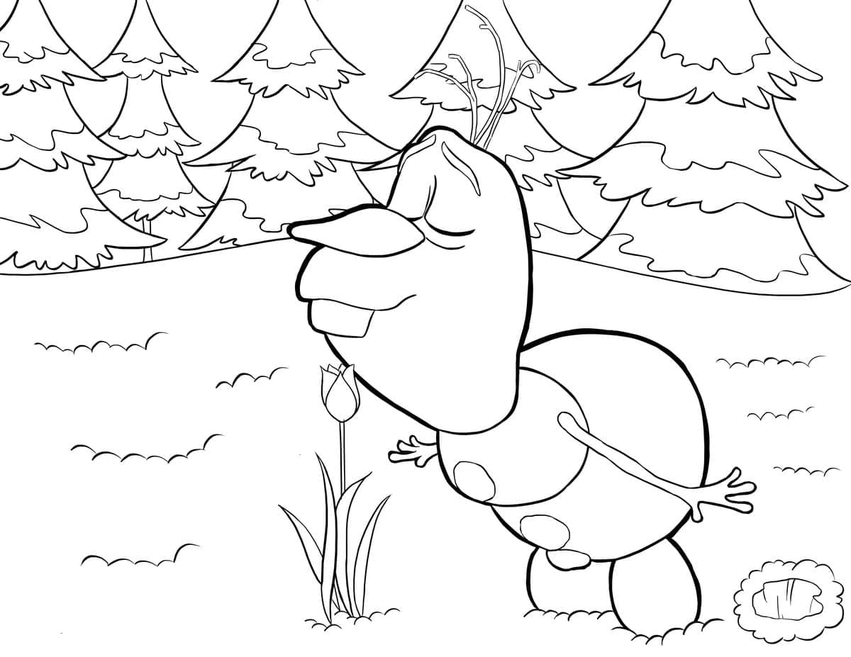 Desenho de Olaf e Flor para Colorir