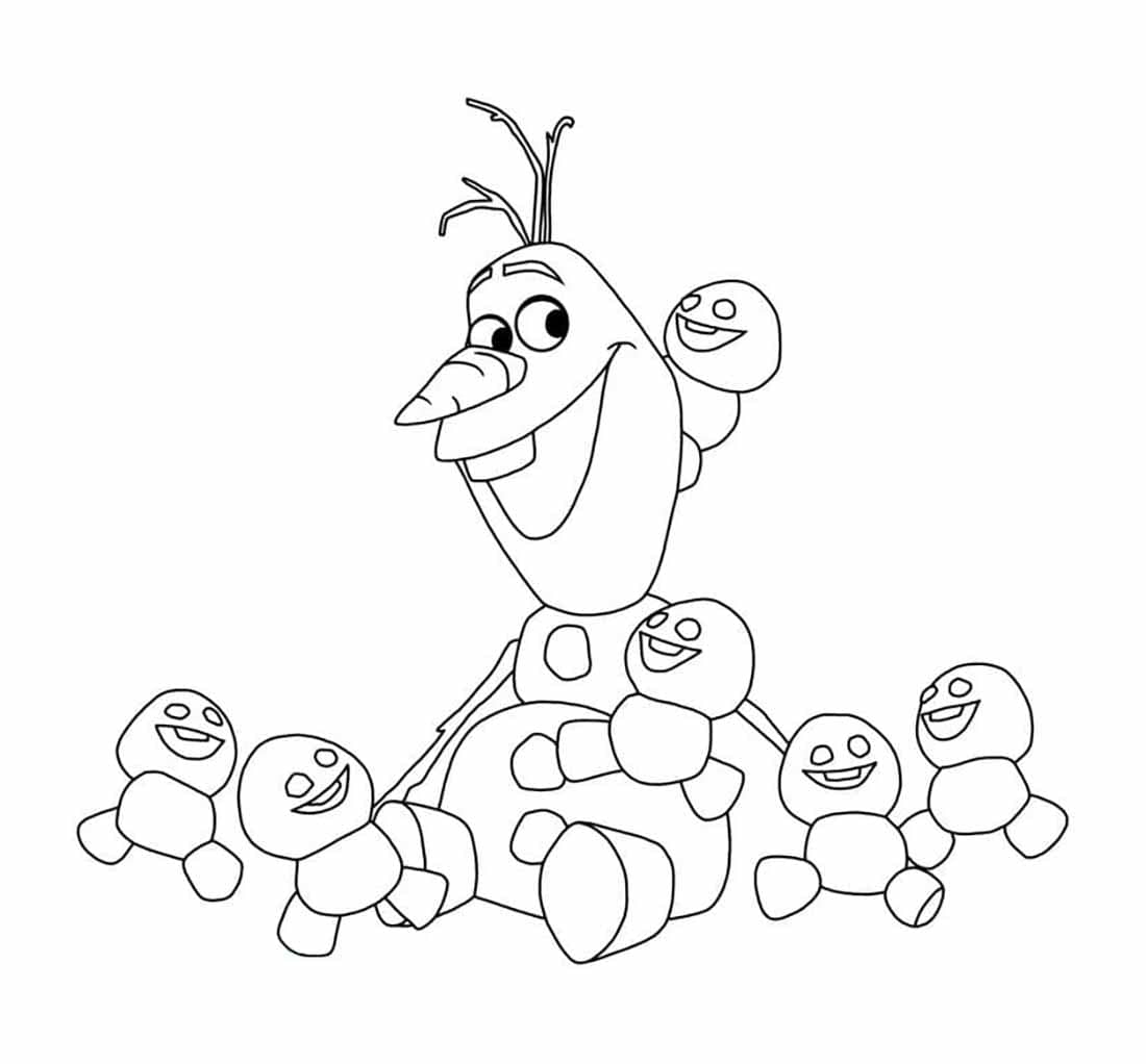 Desenho de Olaf e os Pequenos Bonecos de Neve para Colorir