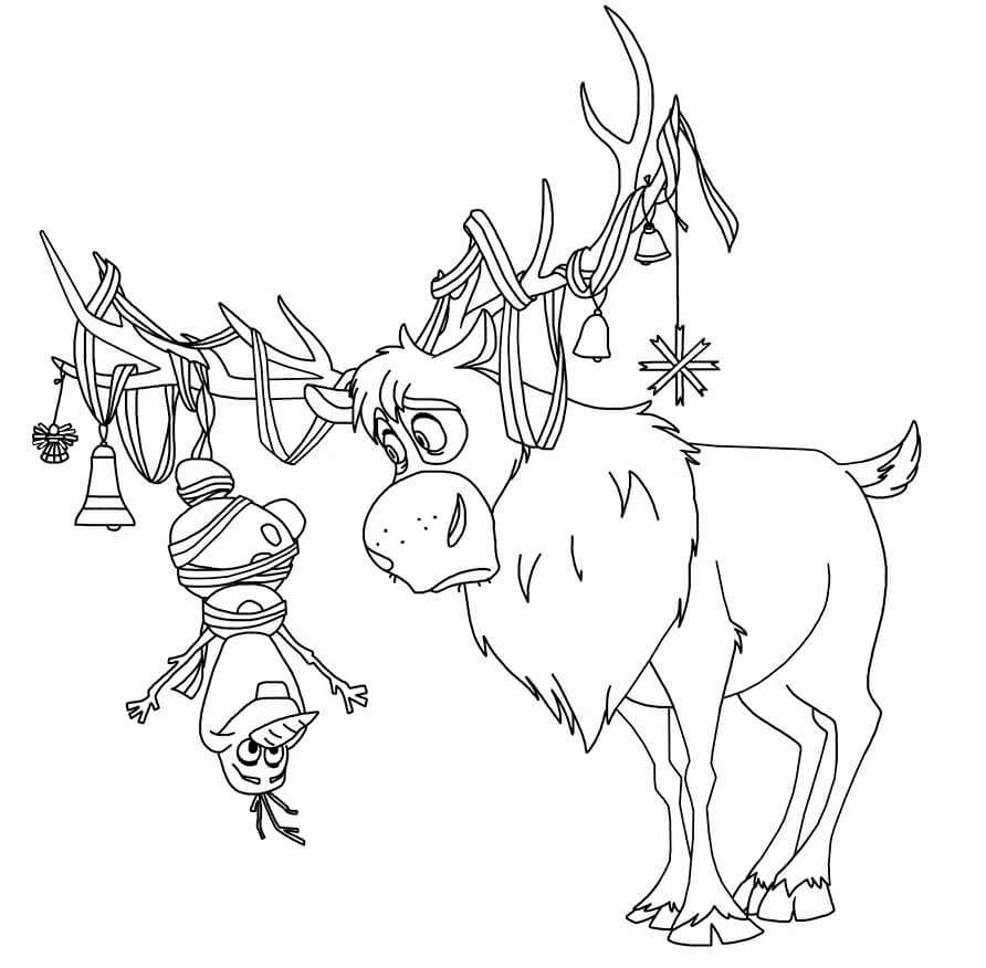 Desenho de Natal do Sven e Olaf para Colorir