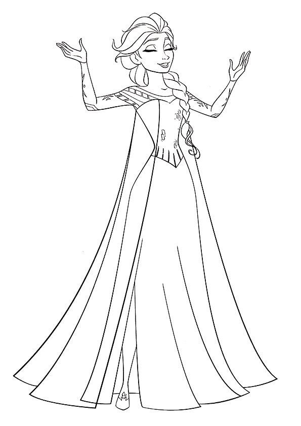 Desenho de Princesa Elsa com Lindo Vestido para Pintar com Giz de Cera