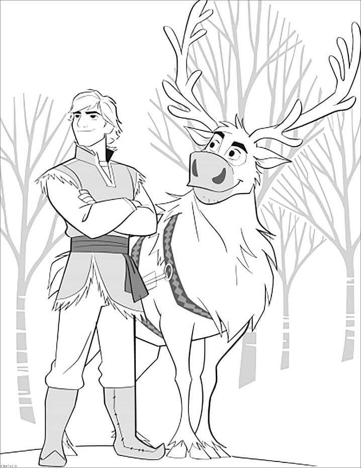 Desenho de Sven e Kristoff para Imprimir e Colorir Pdf