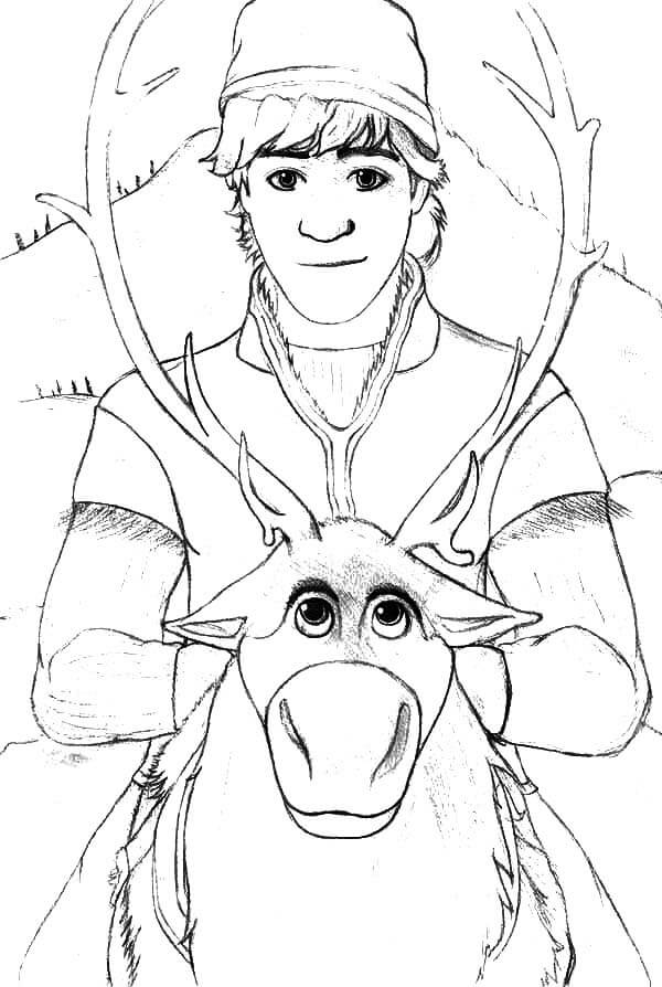 Desenho Imprimivel de Sven e Kristoff para Colorir com Canetinha