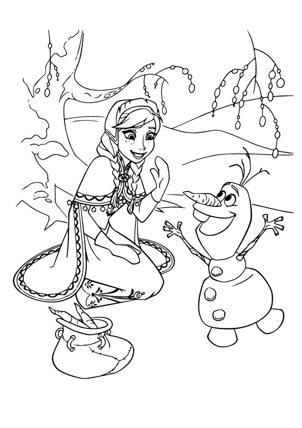 Desenho Pdf de Anna Muito Feliz Brincando com Olaf para Colorir