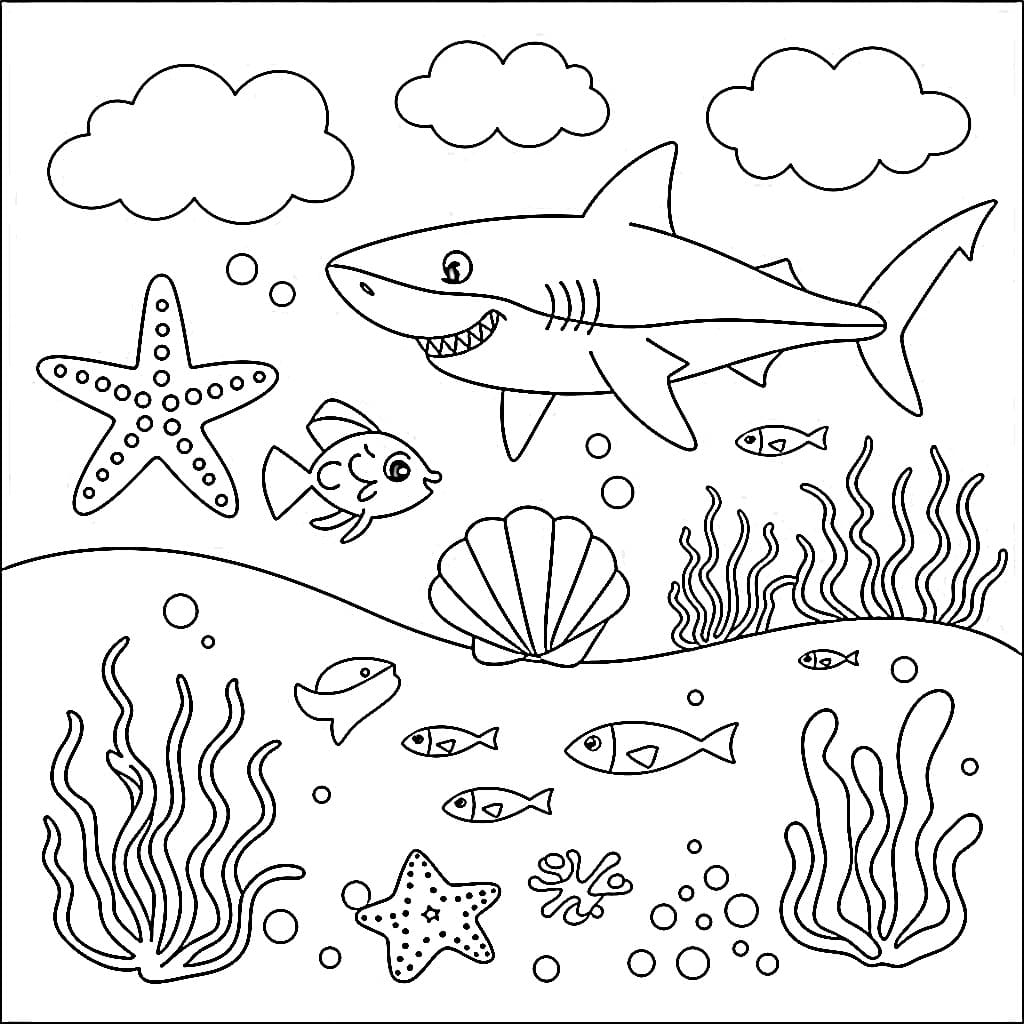 Desenho de Animais sob o Fundo do Mar para Colorir