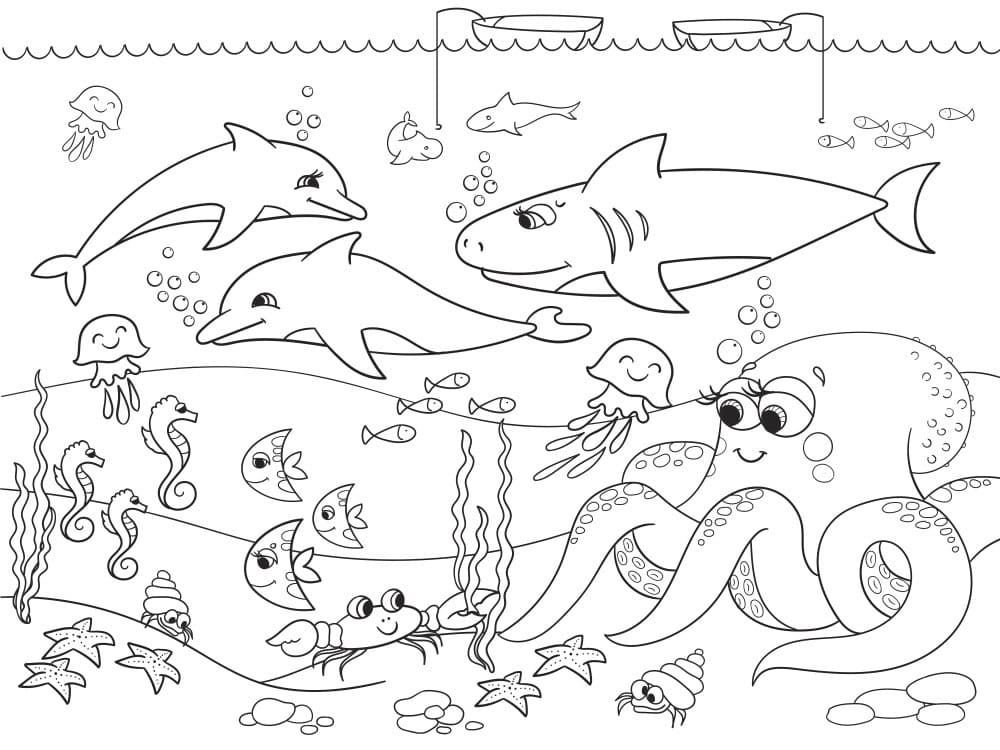 Desenho de Fundo do Mar Imprimivel Grátis para Colorir