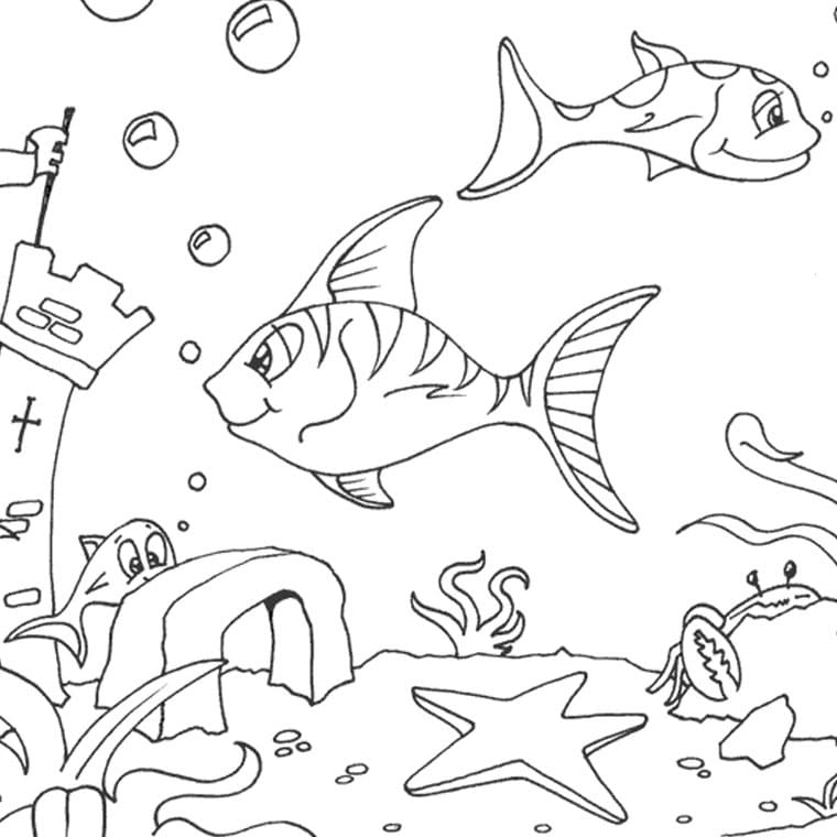 Desenho de Fundo do Mar Imprimivel para Crianças para Colorir