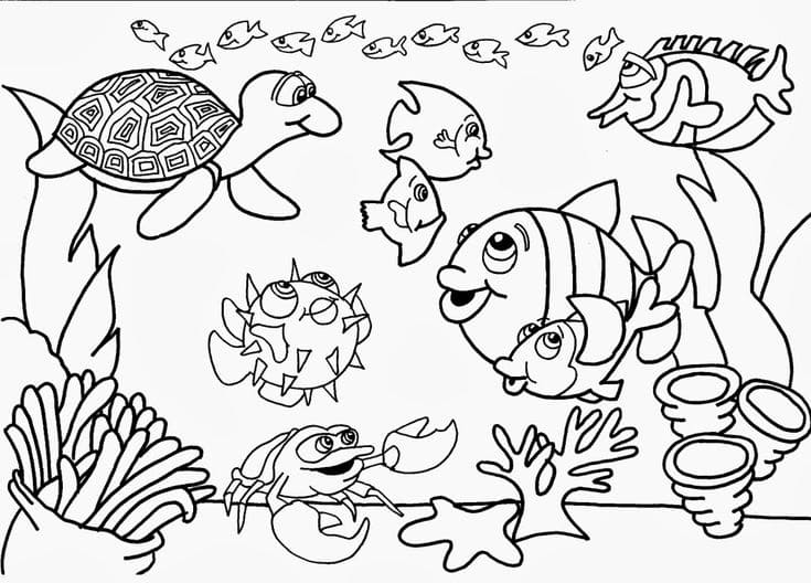 Desenho de Fundo do Mar para Crianças de 4 Anos para Colorir