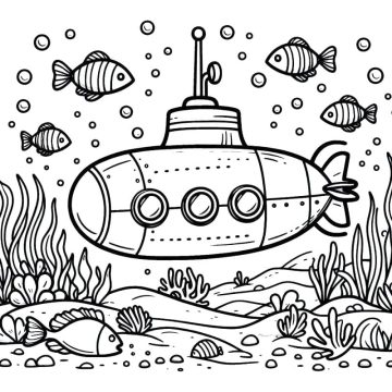 Desenho de Submarino Sob O Fundo do Mar para Colorir