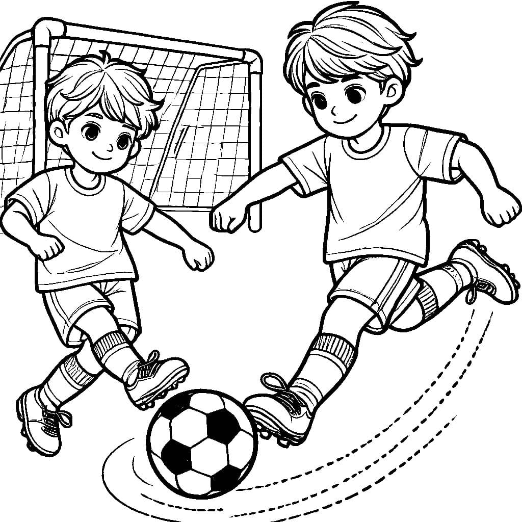 Desenho de Jogador de Futebol Lutando pela Bola para Colorir