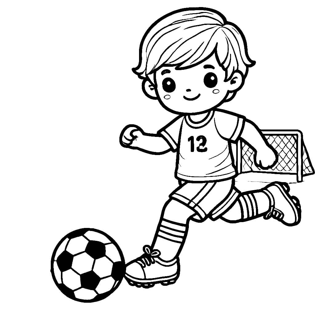 Desenho de Menino Driblá a Bola para Colorir