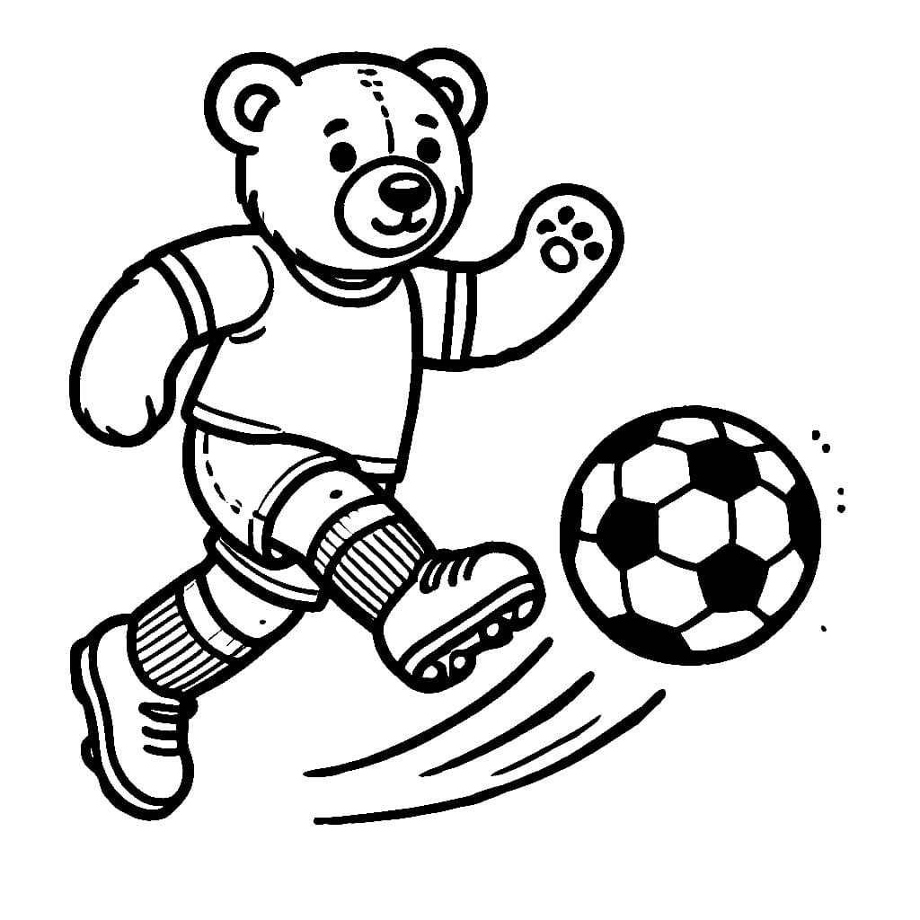 Desenho de o Urso Jogá Futebol para Colorir