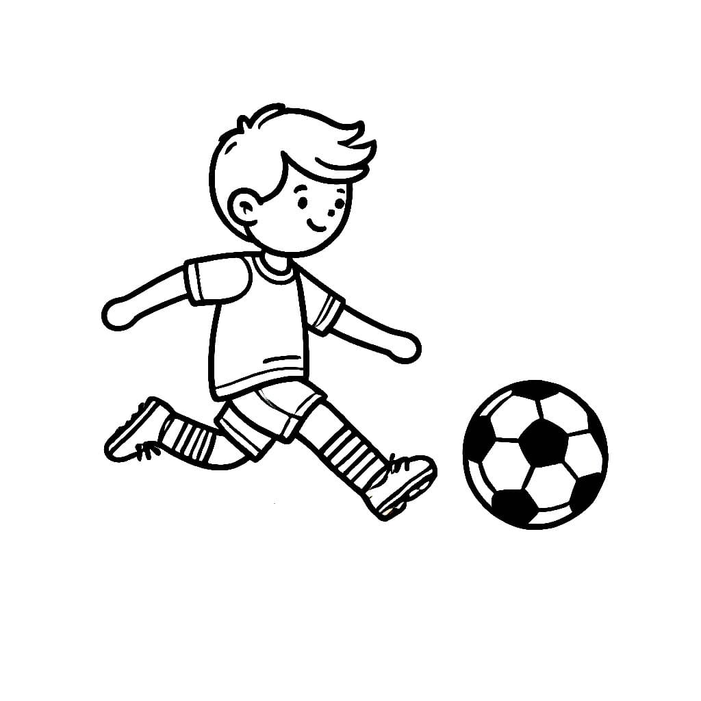 Desenho de Pequeno Jogador Jogando Futebol para Colorir