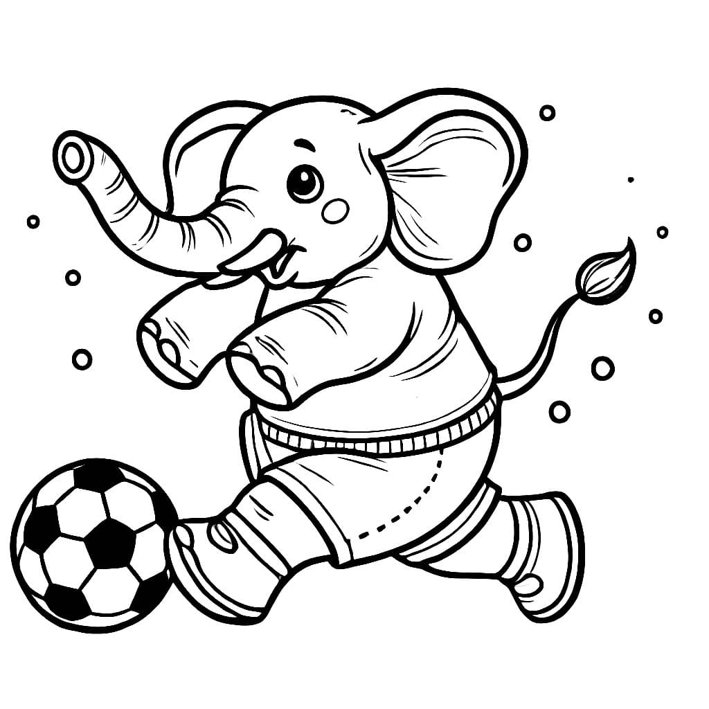 Desenho de Elefante e um Jogador de Futebol para Colorir