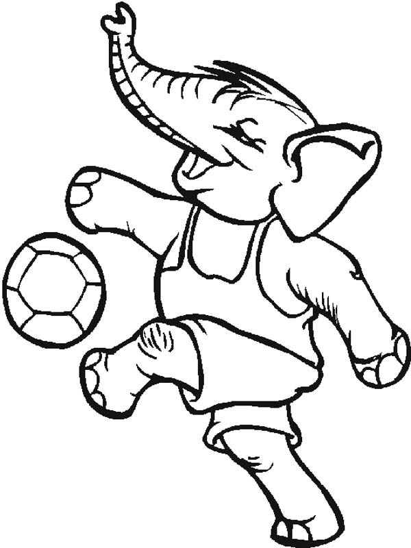 Desenho de Elefante Jogando Futebol para Pintar