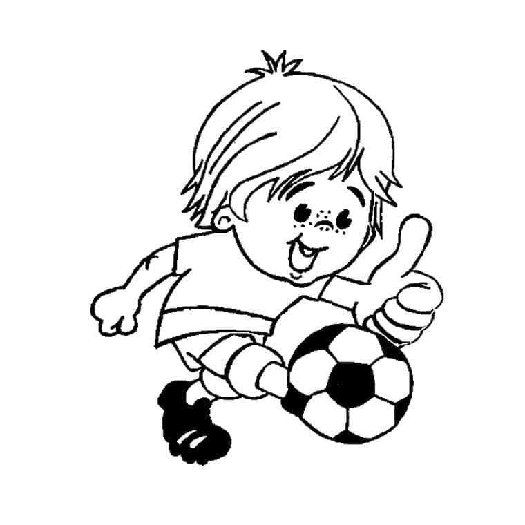 Desenho de Garotinho Jogando Futebol para Colorir