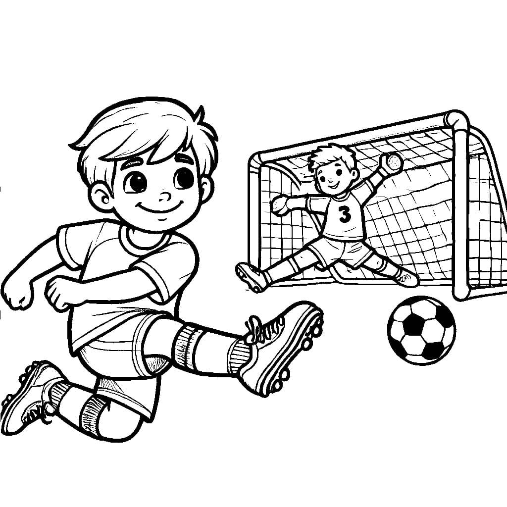 Desenho de Imagem Crianças Jogando Futebol para Colorir