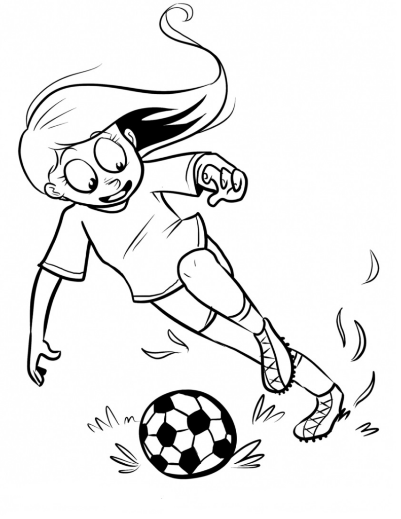 Desenho de Incrível Menina Jogadora de Futebol Muito Habilidosa para Colorir