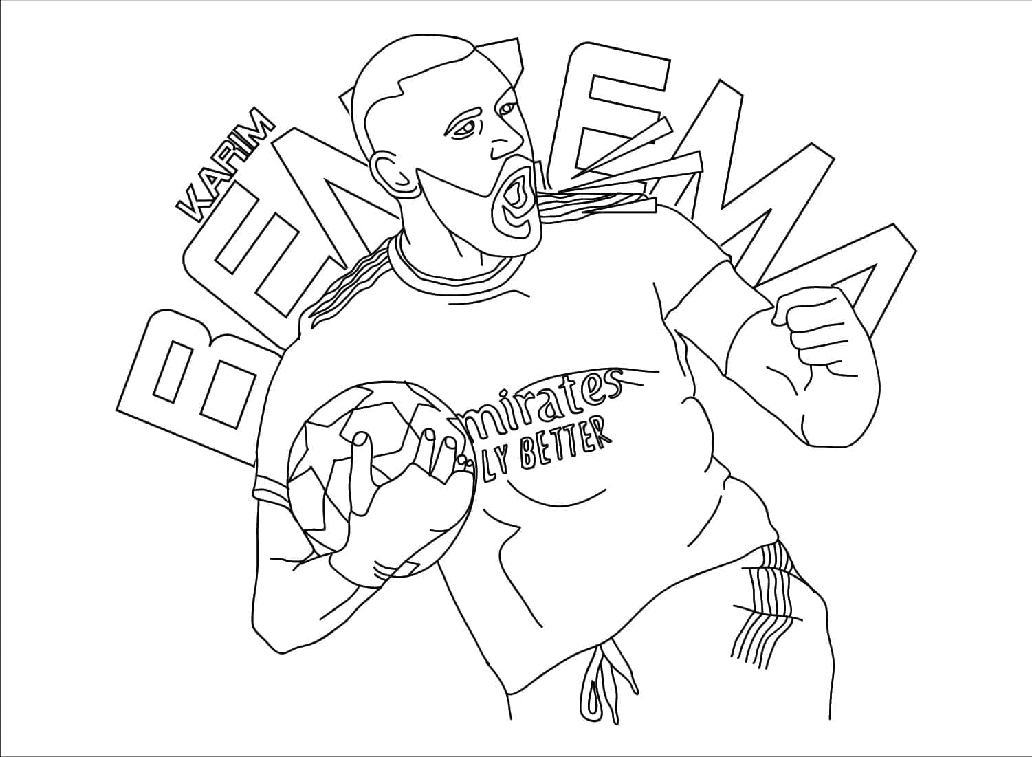 Desenho de Karim Benzema Jogador de Futebol para Colorir