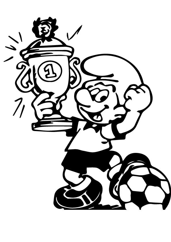 Desenho de Menino Smurf Vencedor de Torneio de Futebol para Colorir