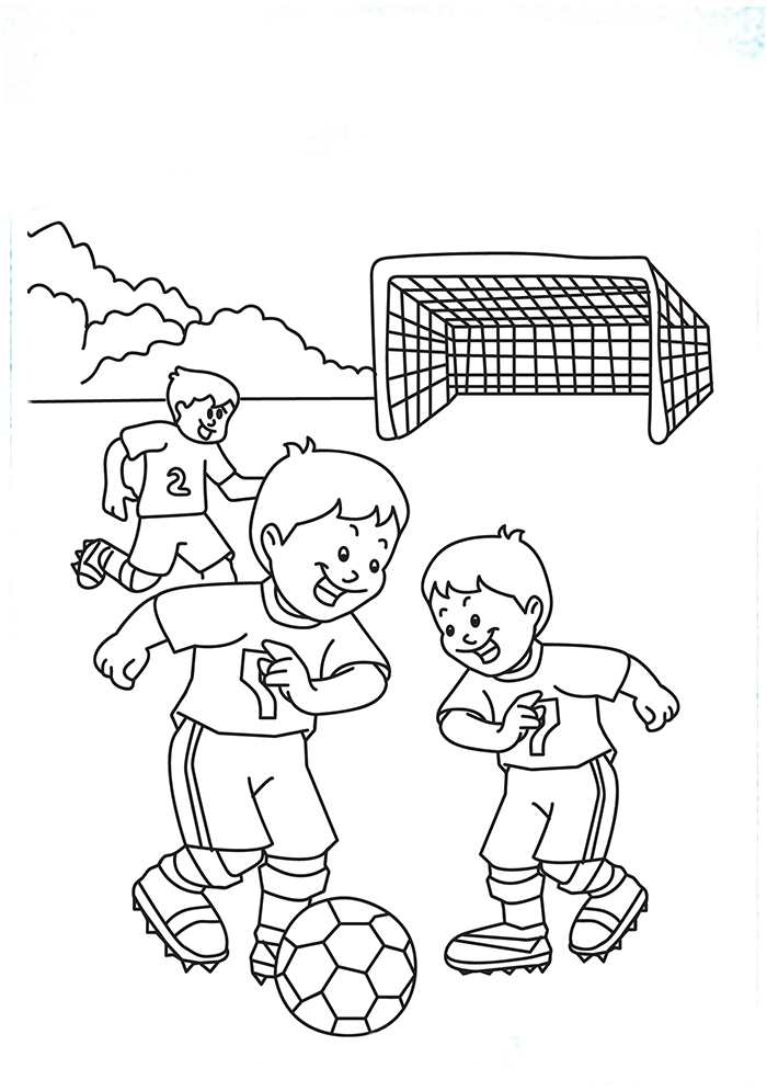 Desenho de Meninos Jogando Futebol na Escola para Colorir Pdf