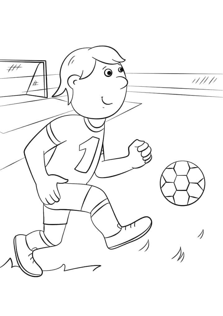 Desenho de um Pequeno Jogador de Futebol para Colorir