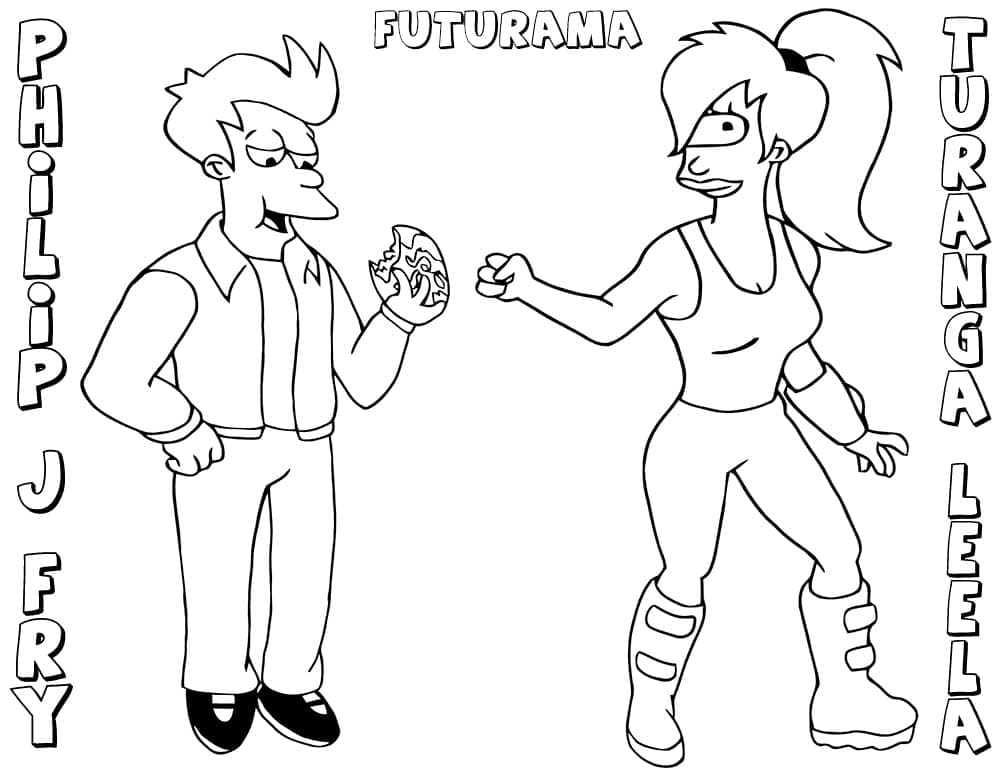 Desenho de Fry e Leela do Futurama para Colorir