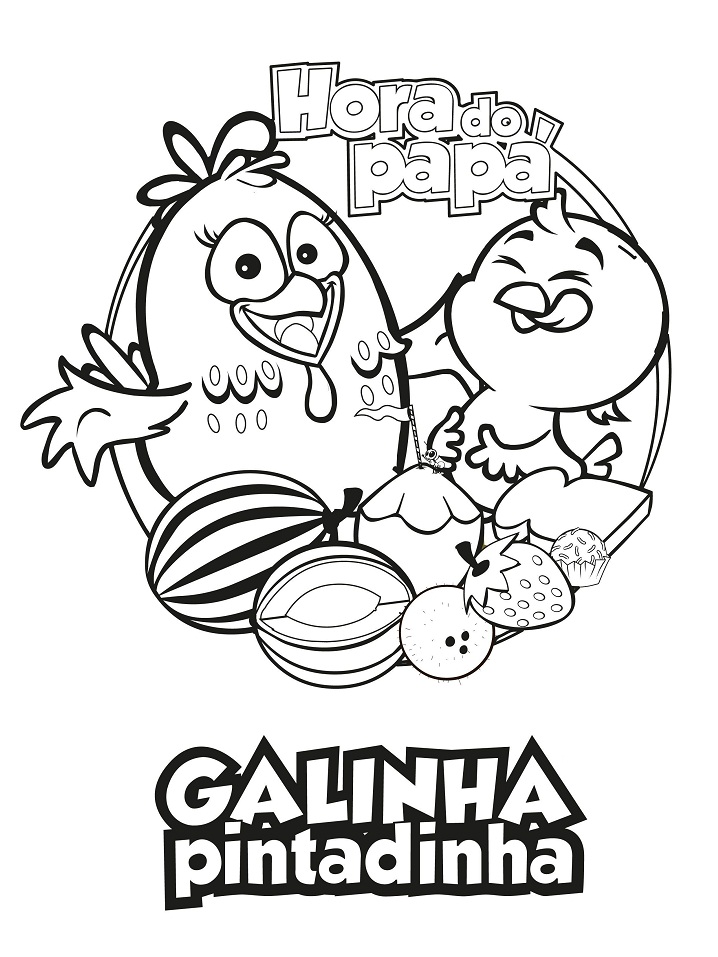 Desenho da Galinha Pintadinha Hora do Papá para Colorir Grátis