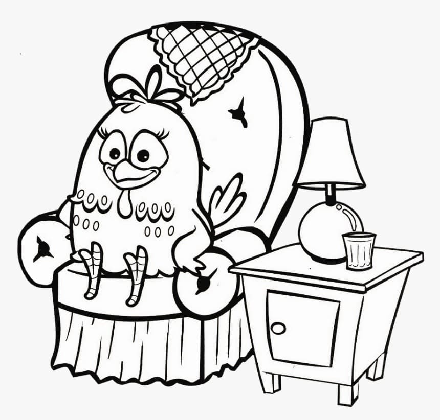 Desenho de Galinha Pintadinha Alegre na Poltrona para Colorir
