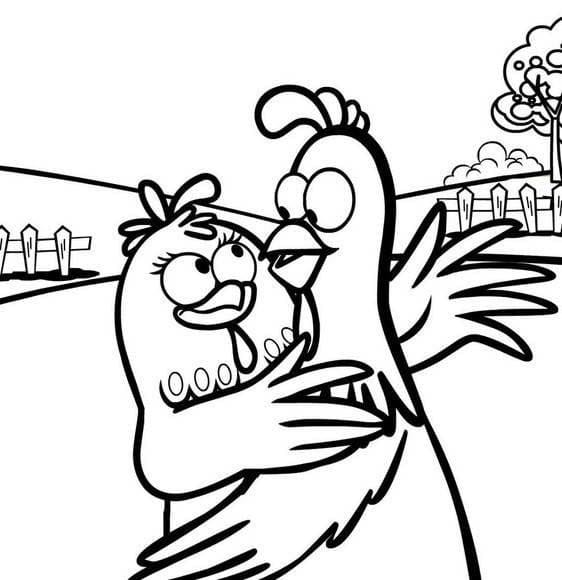 Desenho de Galinha Pintadinha e Galo Carijo para Colorir