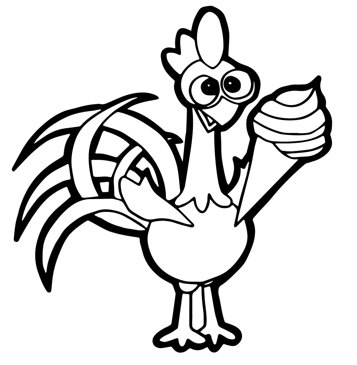 Desenho de Galo Carijo e Sorvete para Colorir