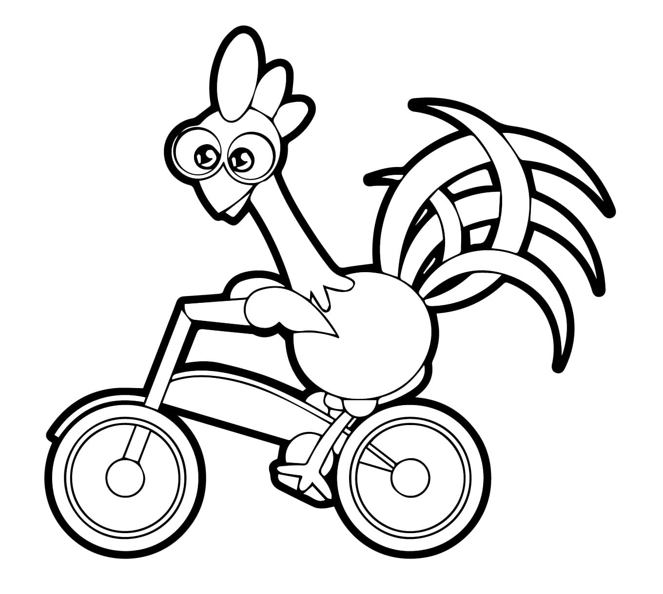 Desenho de Galo Carijo em uma Bicicleta para Colorir