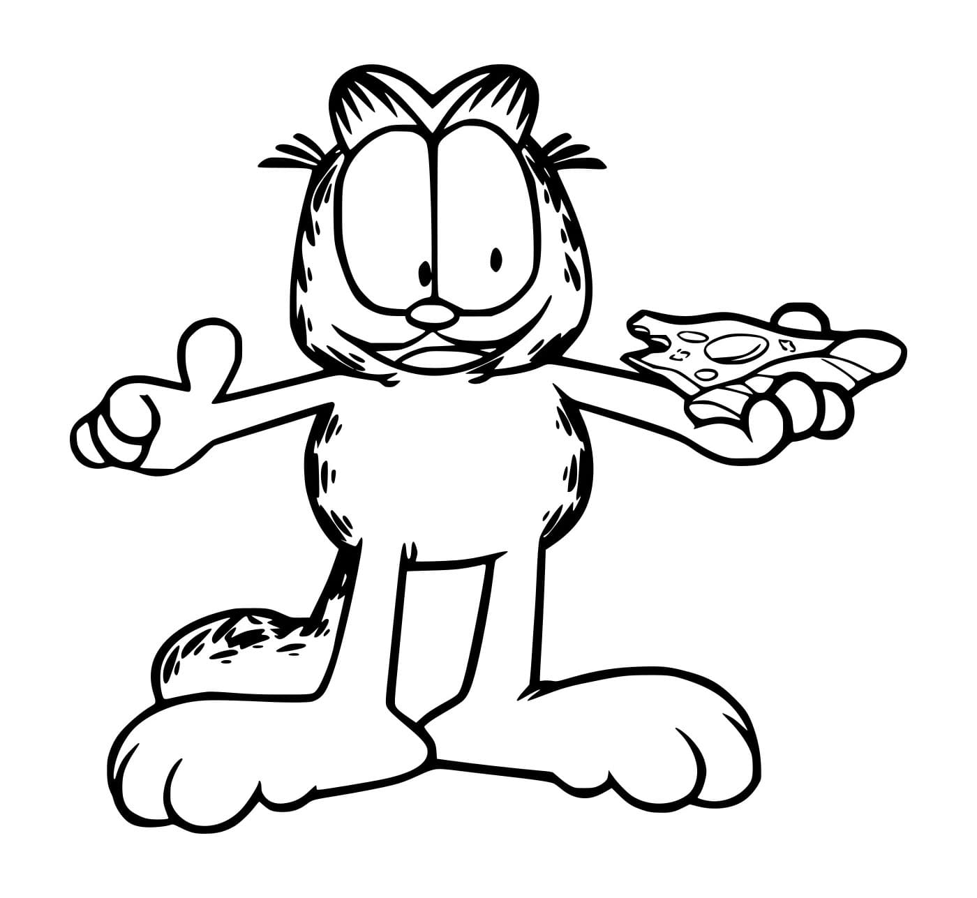 Desenho de Garfield Comendo Pizza para Colorir