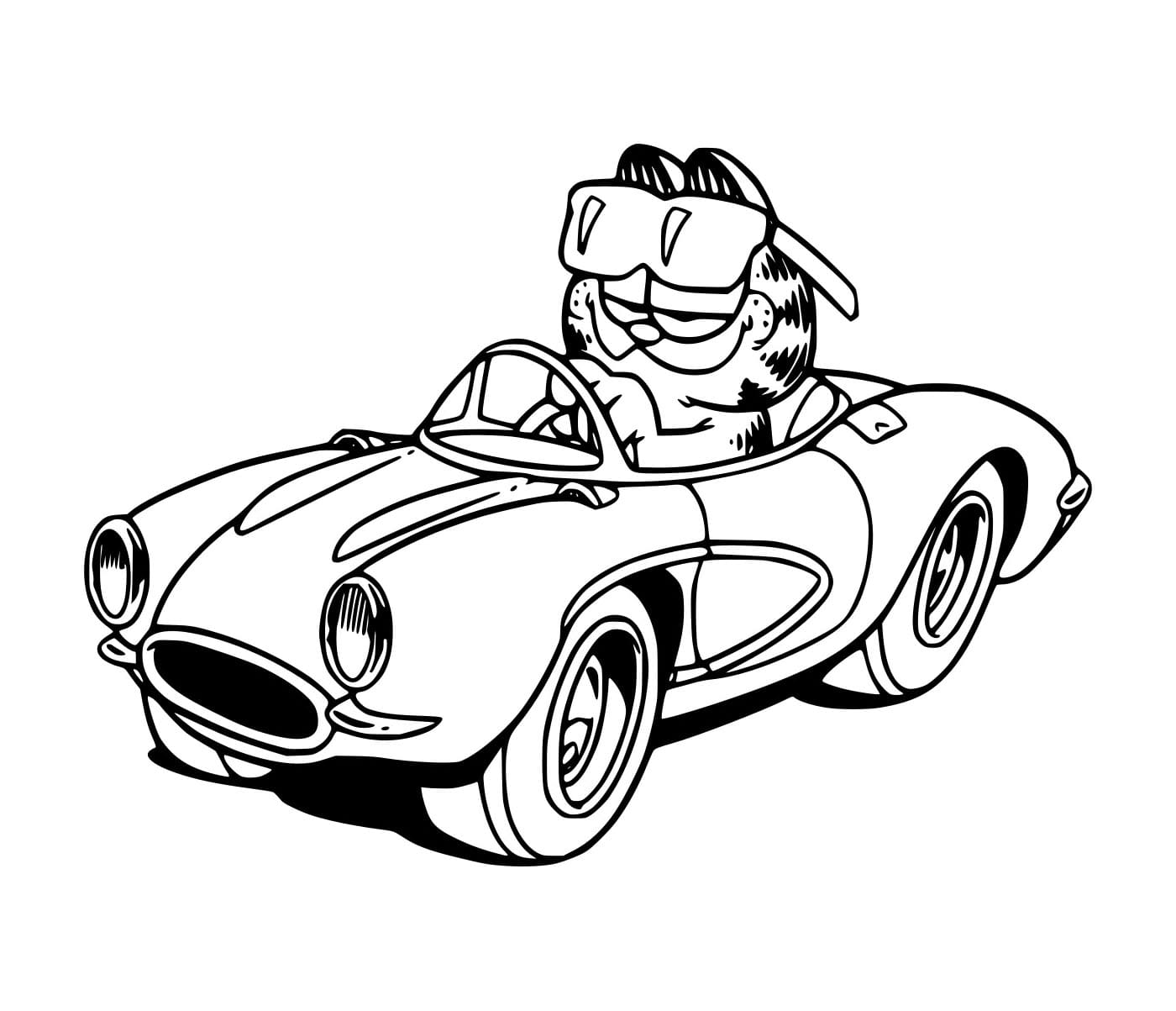 Desenho de Garfield Dirigindo um Carro para Colorir