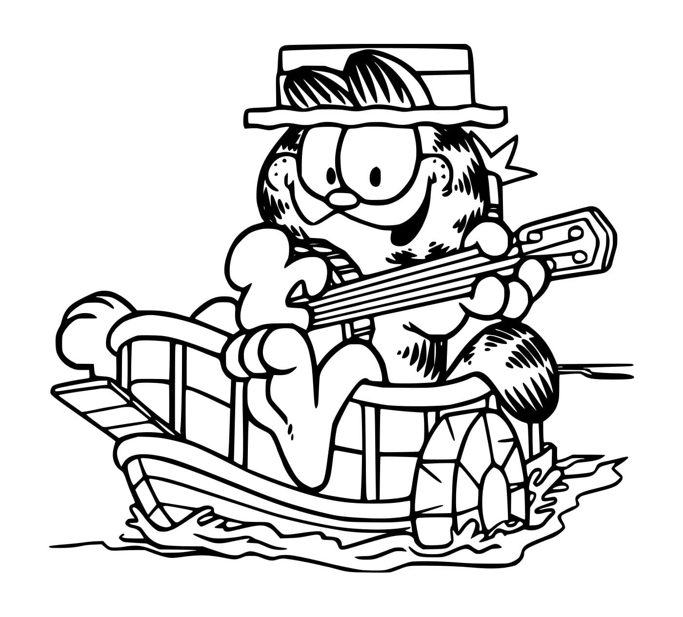 Desenho de Garfield em um Barco para Colorir