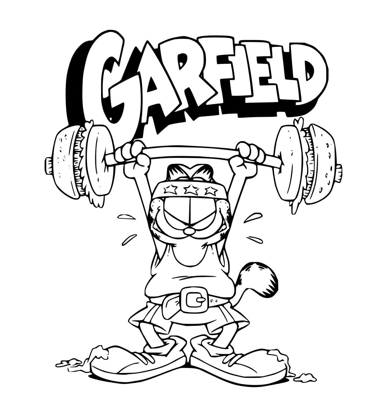 Desenho de Garfield Levantando Pesos para Colorir