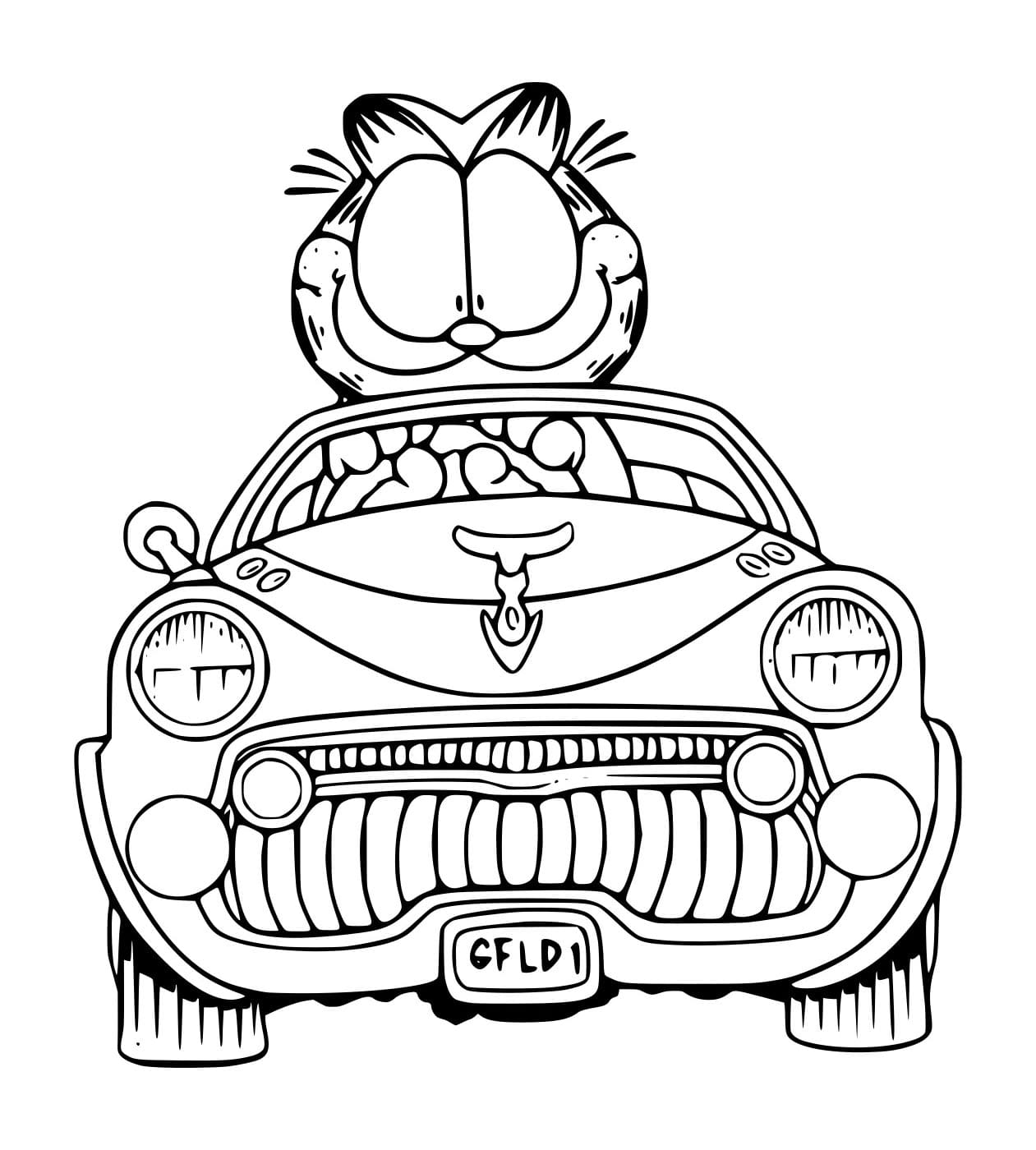 Desenho de Garfield no Carro para Colorir