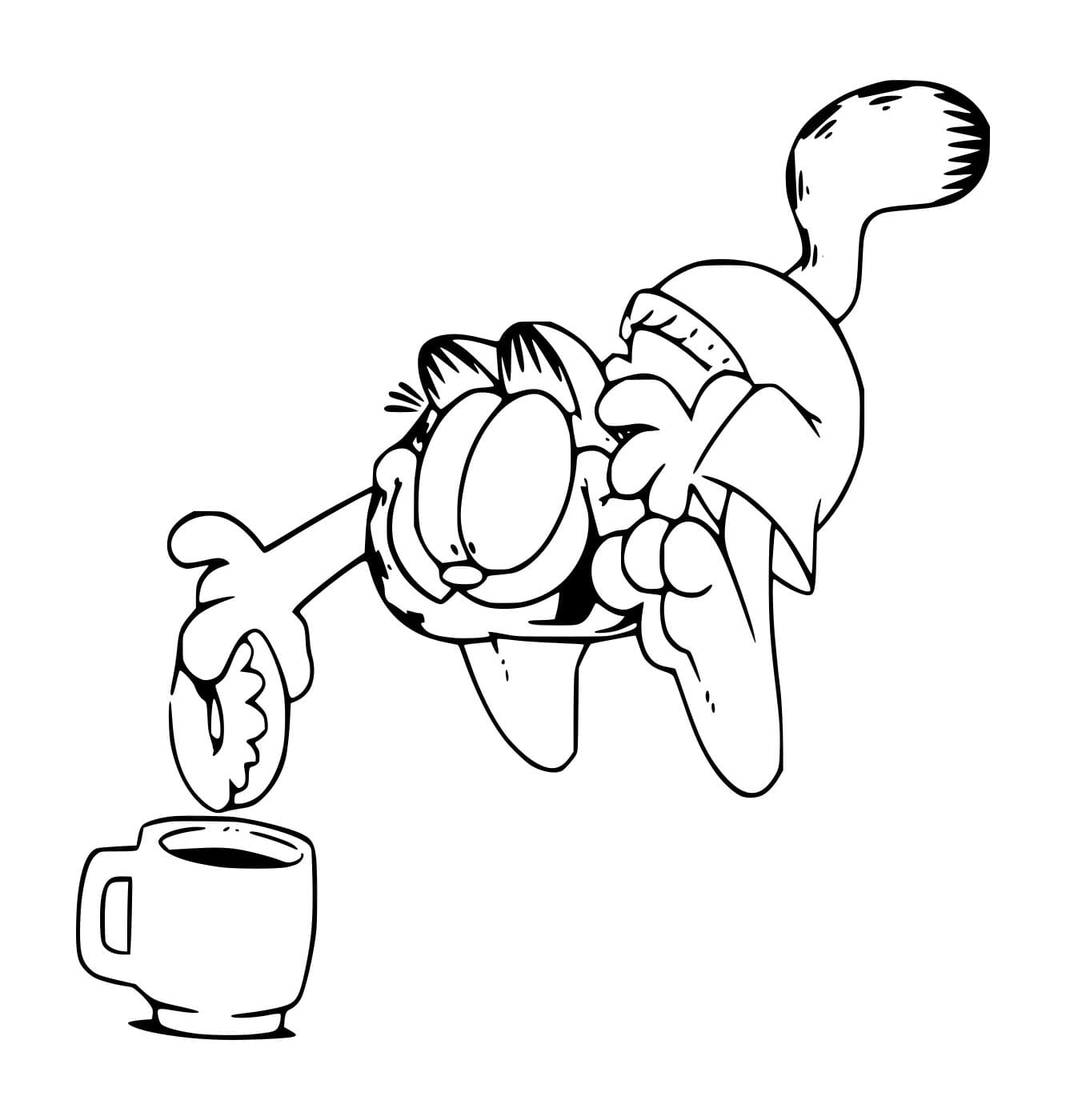 Desenho de Garfield Segurá um Donut para Colorir