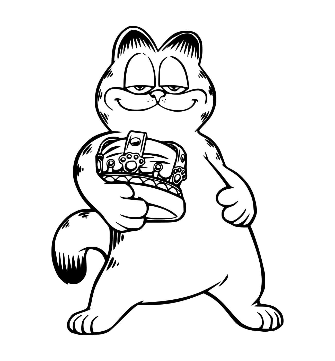 Desenho de Garfield Segurá uma Corôa para Colorir