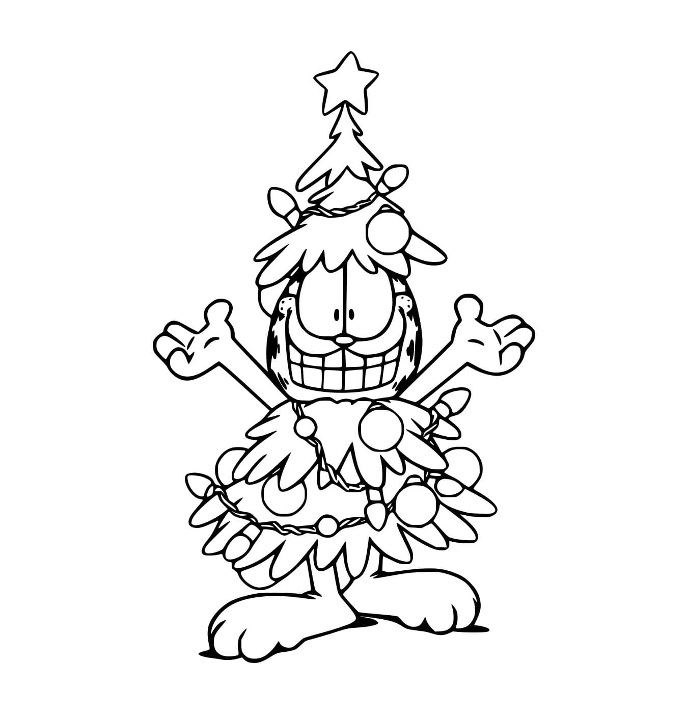 Desenho de Árvore de Natal Garfield para Colorir