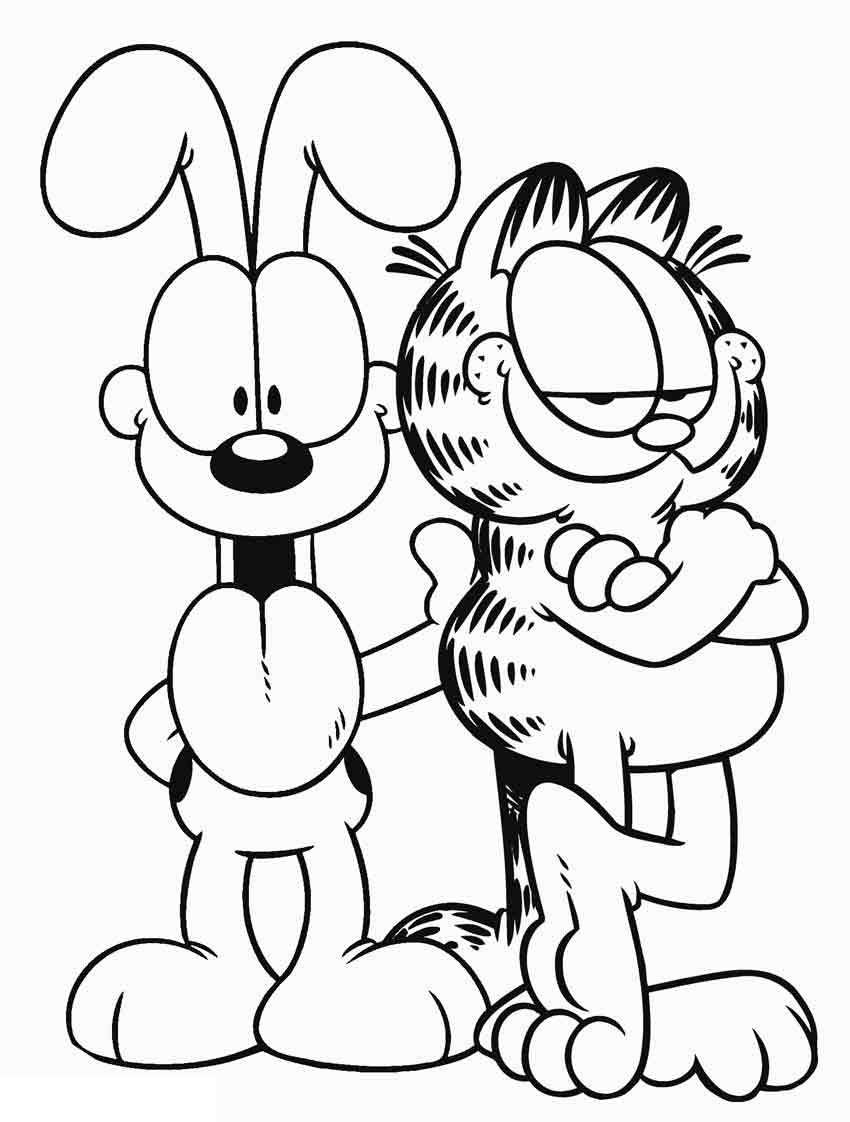 Desenho de Garfield e Seu Amigo para Imprimir e Colorir