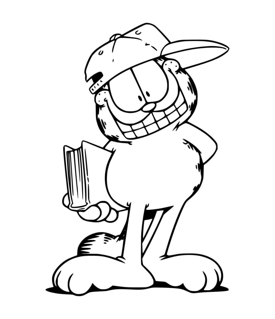 Desenho de Garfield no Chapéu para Colorir
