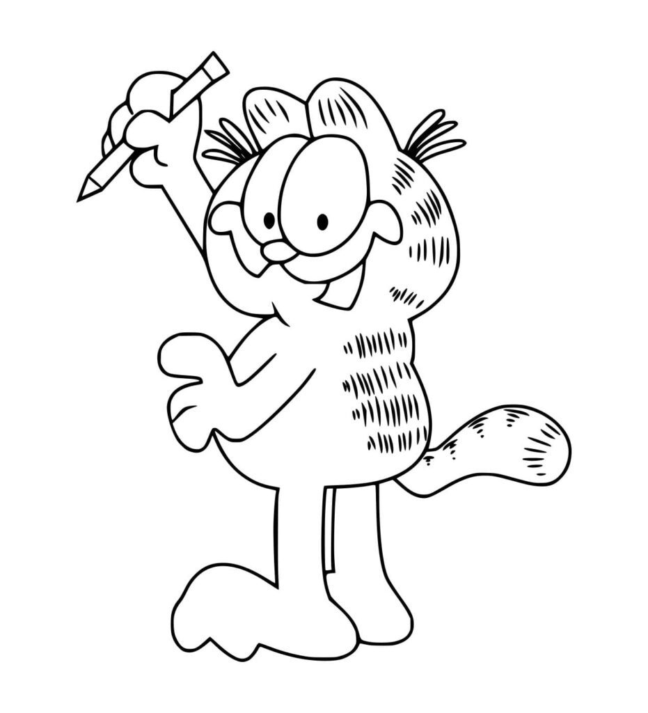 Desenho de Garfield Segurá um Lápis para Colorir
