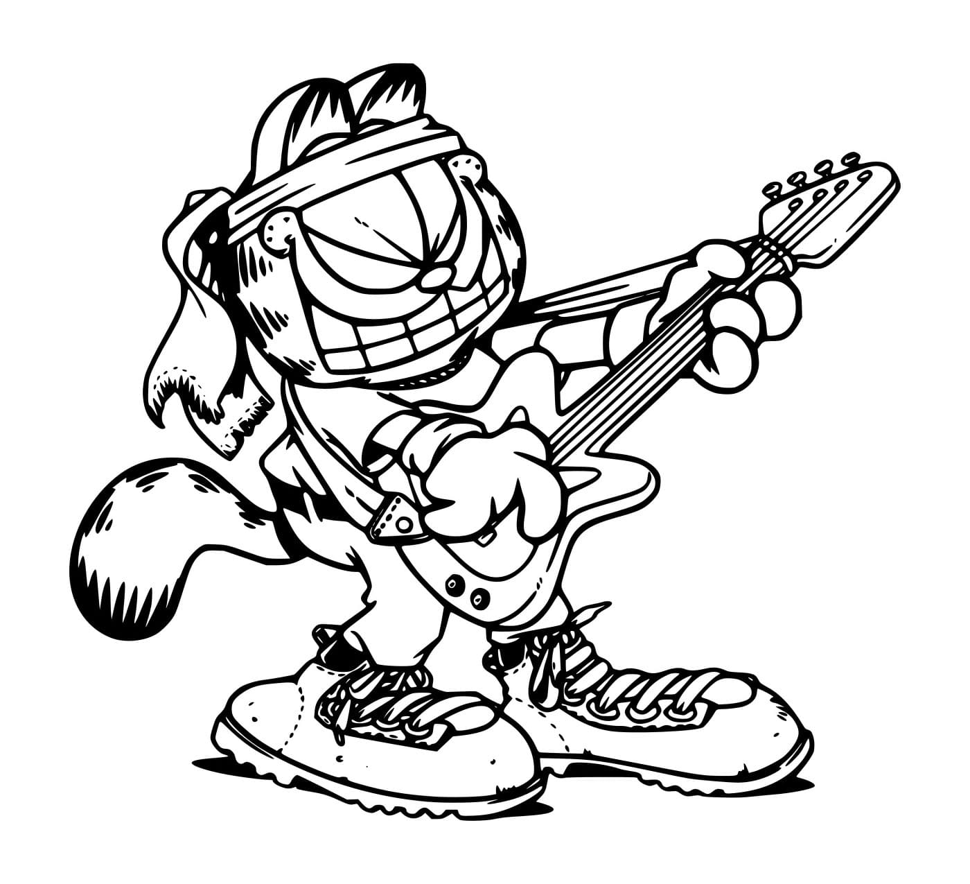 Desenho de Garfield Tocando Violão para Colorir