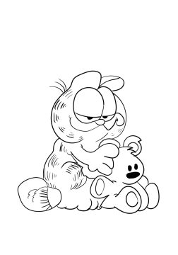 Desenho do Garfield Brincando com Seu Ursinho para Pintar Pdf