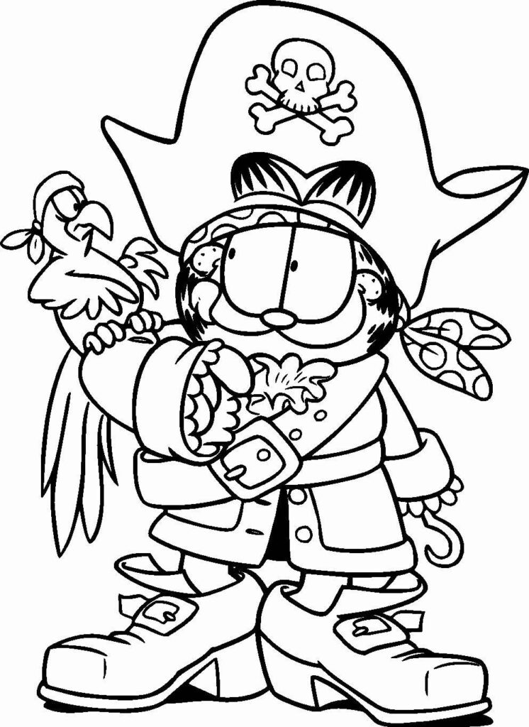 Desenho do Garfield com Roupa de Pirata para Colorir