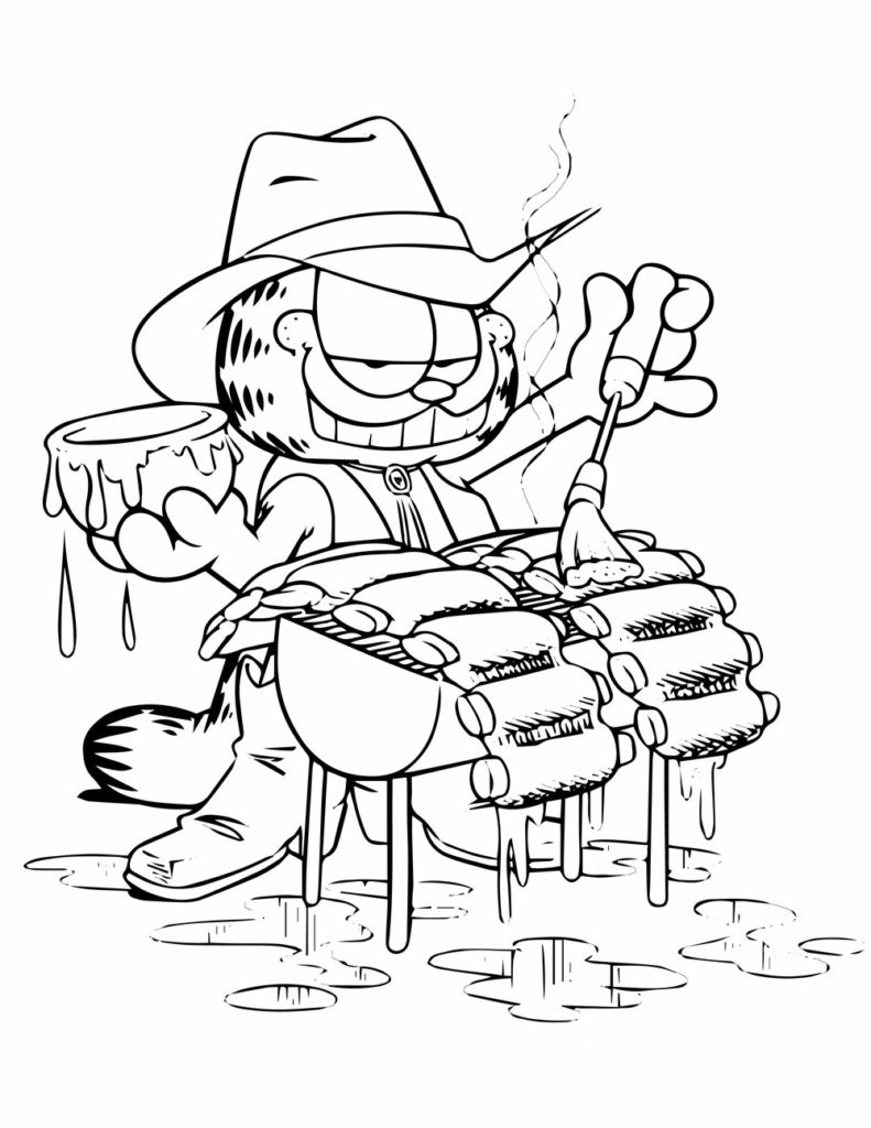 Desenho do Garfield Fazendo Churrasco para Colorir